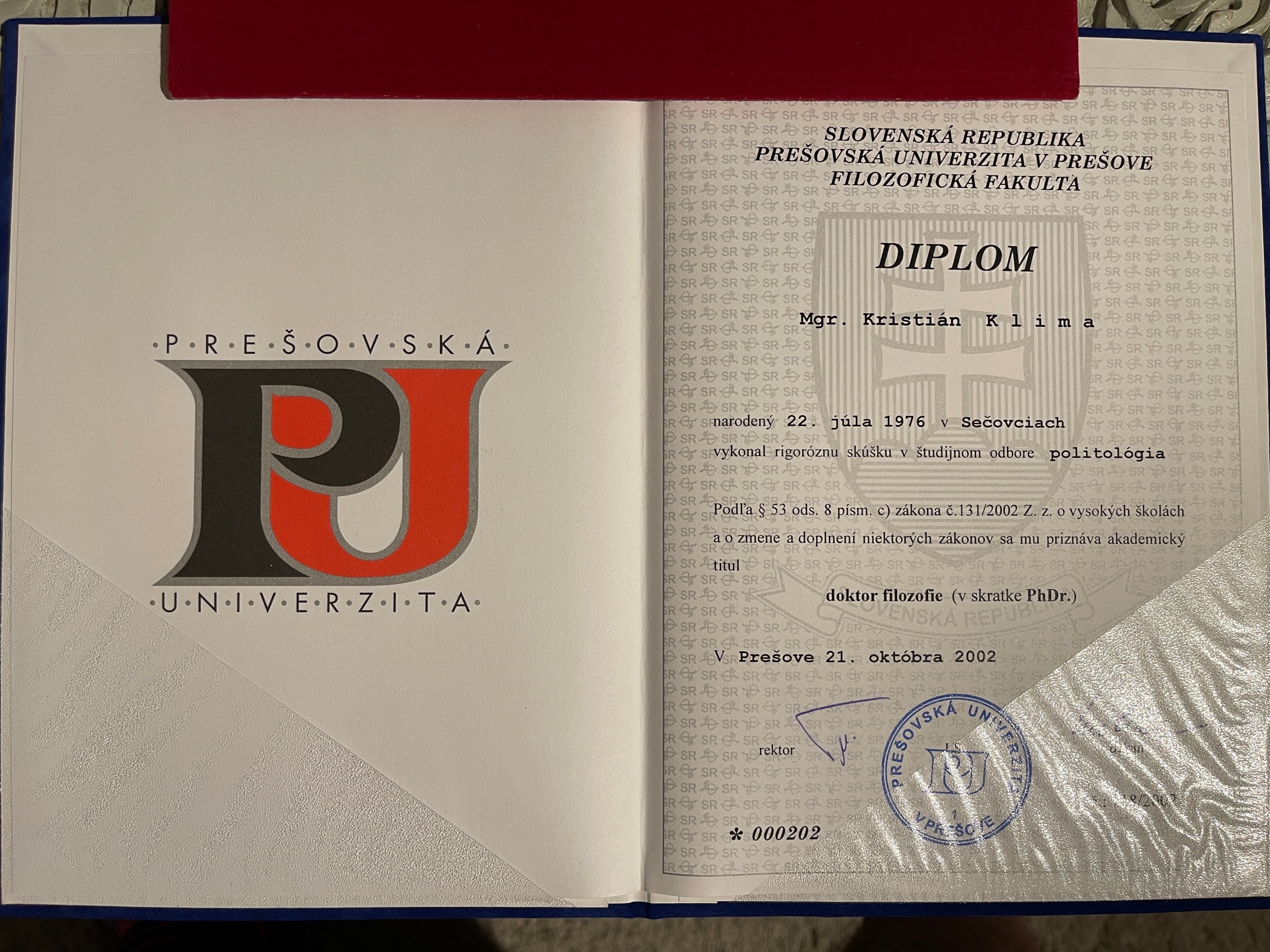 Klima Diploma Doctor of Philosphy